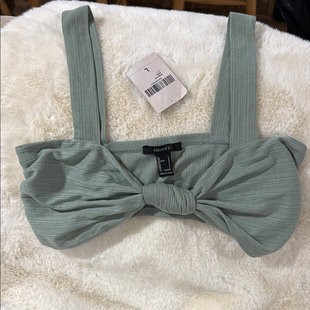 Forever 21 Sage Green Ribbed Crop Top